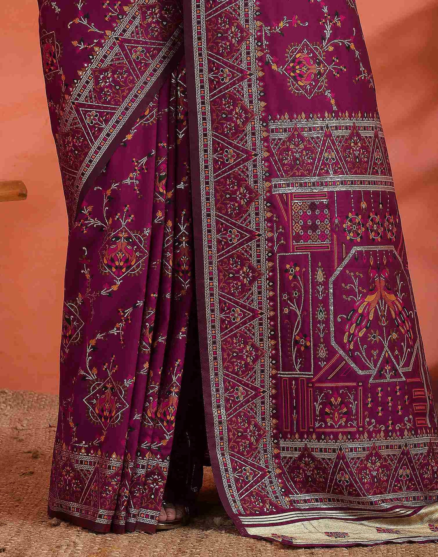 Dark Rani Pink Silk Woven Saree