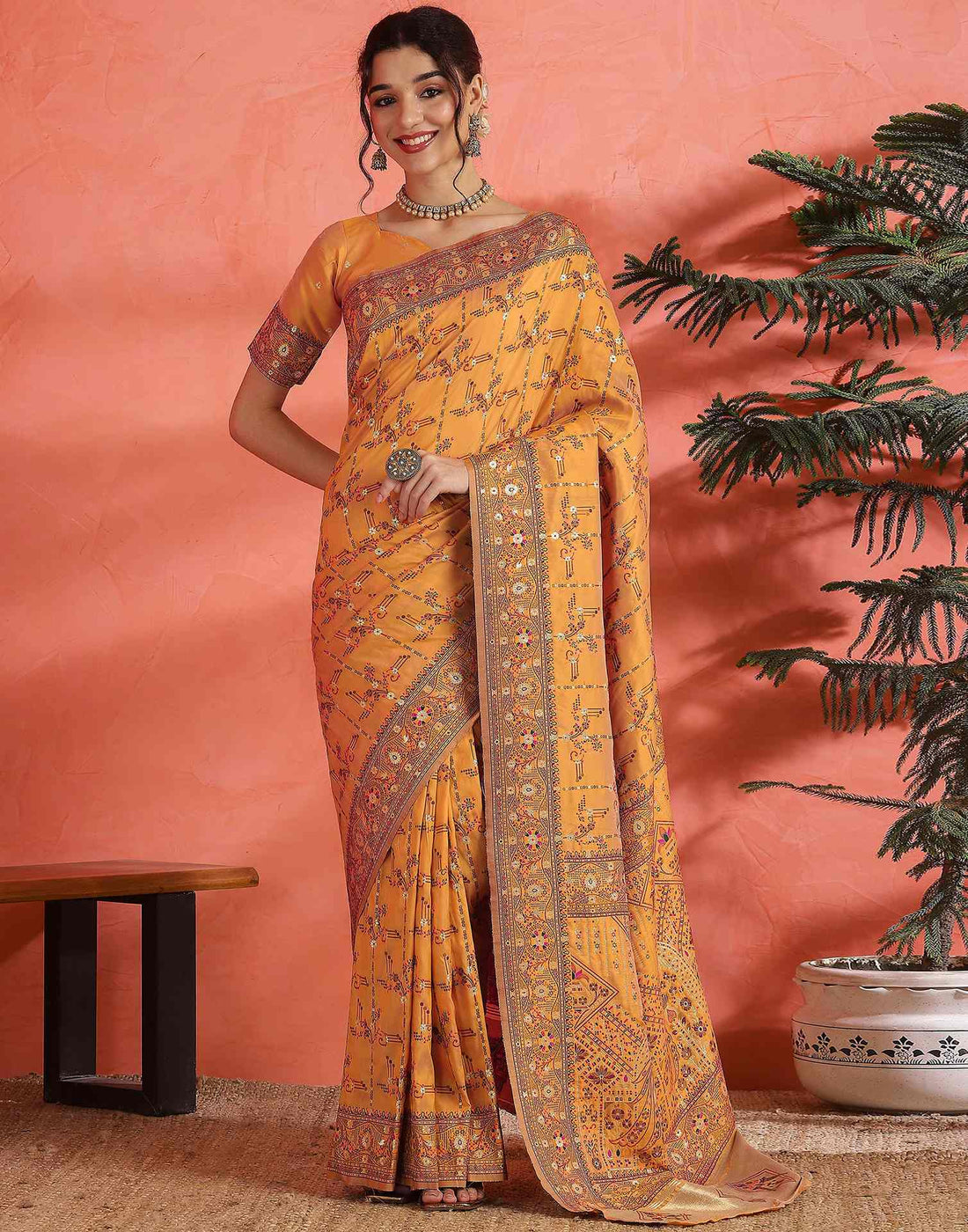 Pastel Orange Silk Woven Saree