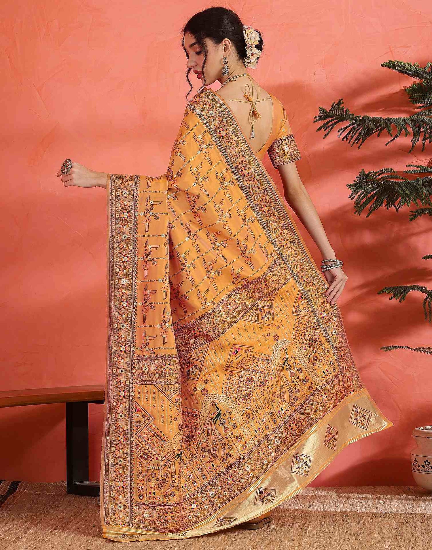 Pastel Orange Silk Woven Saree