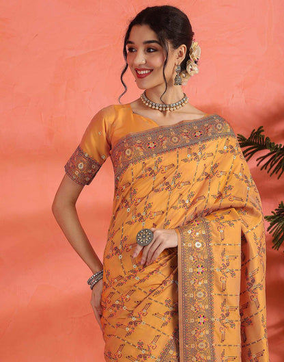 Pastel Orange Silk Woven Saree