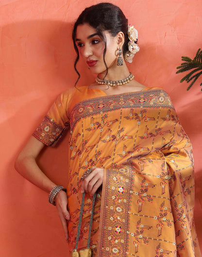 Pastel Orange Silk Woven Saree
