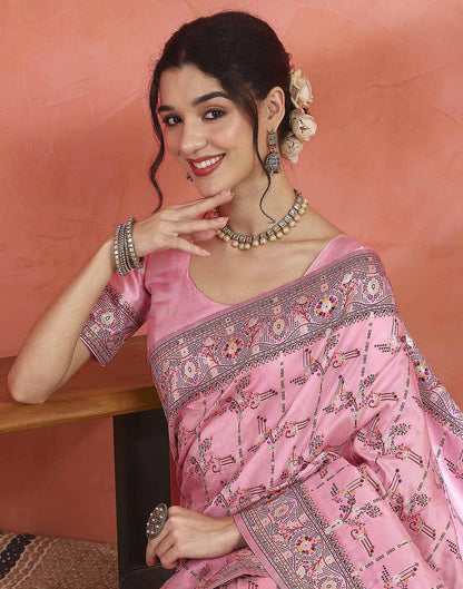 Pink Silk Woven Saree