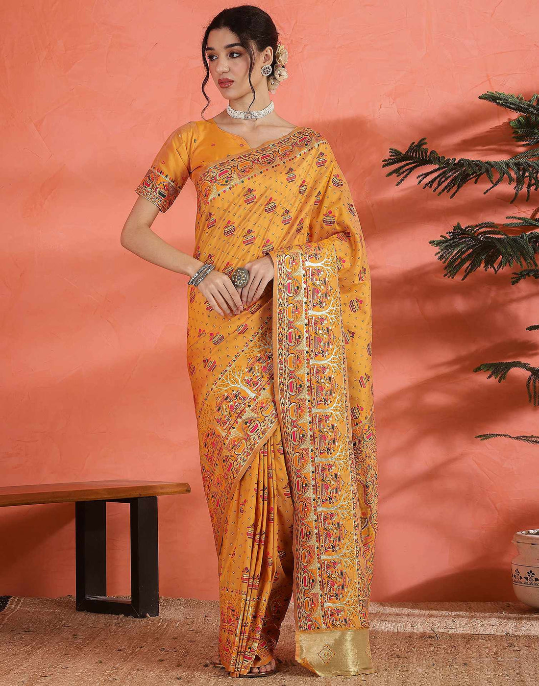 Pastel Orange Silk Woven Saree