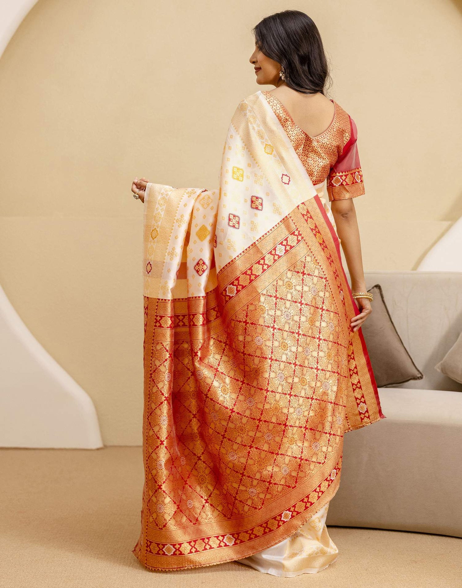 Off White Silk Woven Banarasi Saree