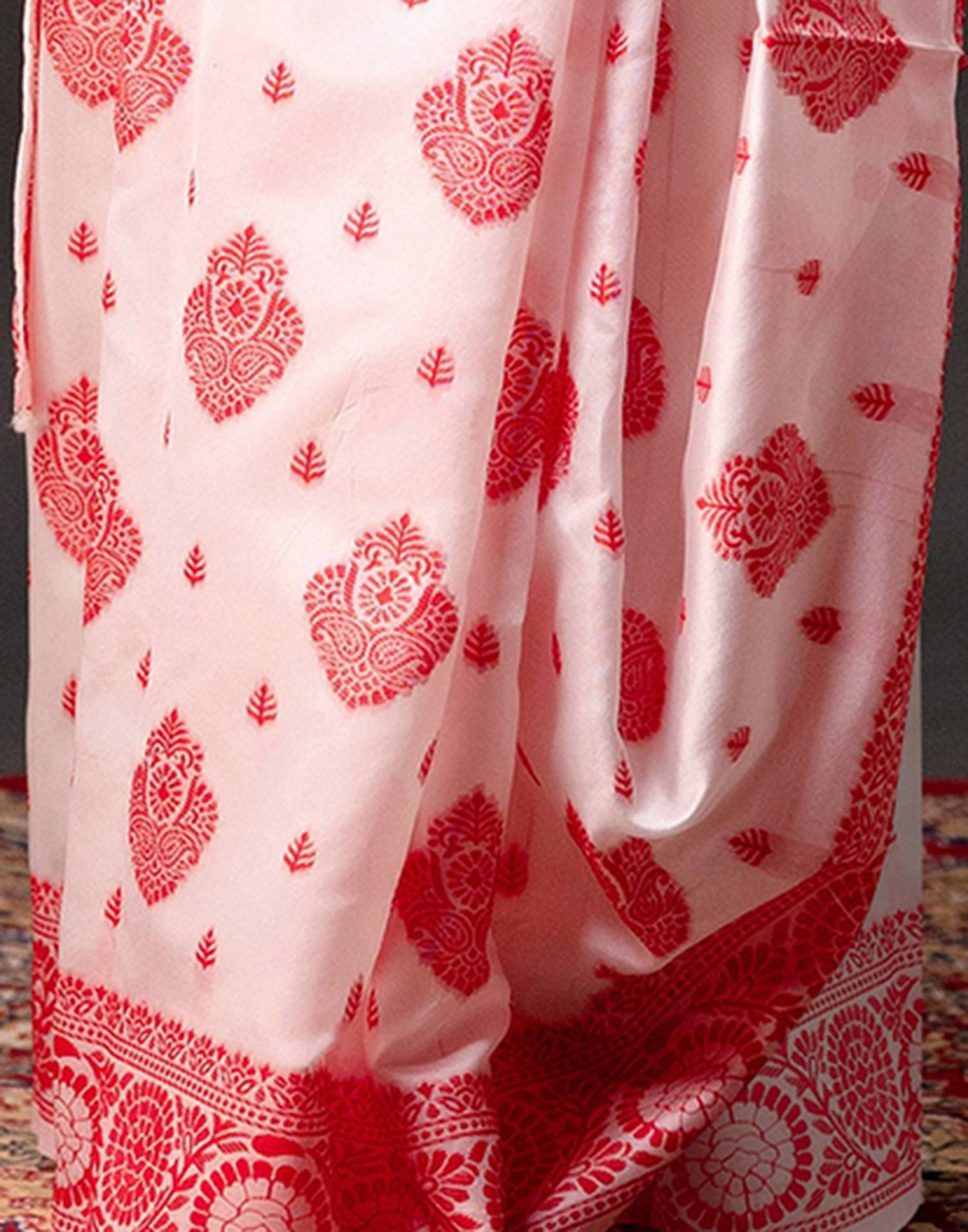 White Silk Woven Durga Puja Saree