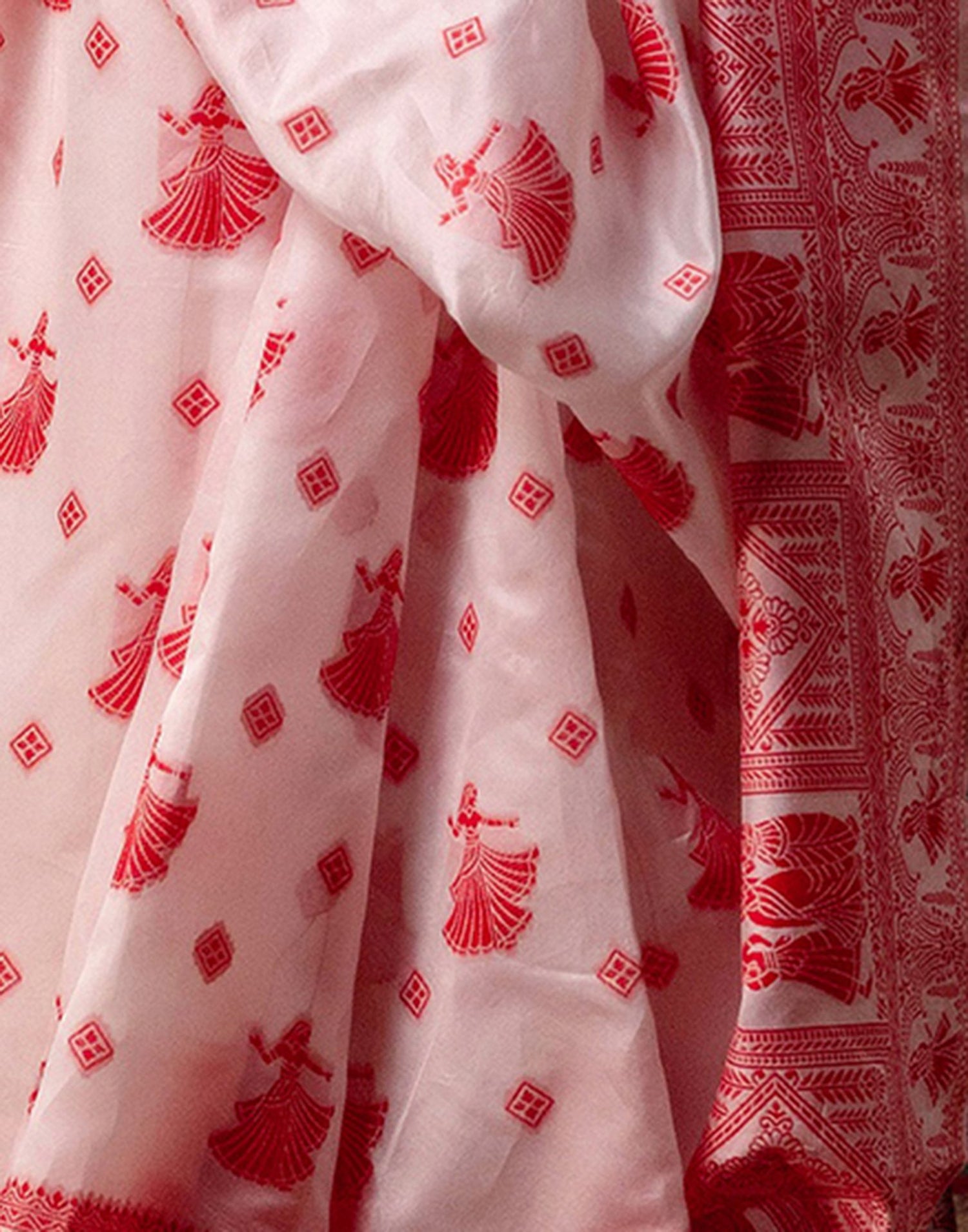 White Silk Woven Durga Puja Saree