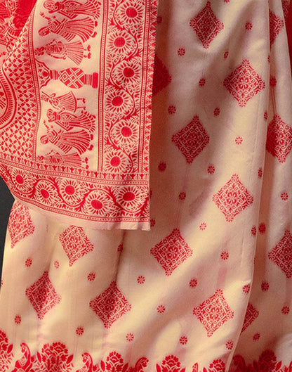 Cream Silk Woven Durga Puja Saree