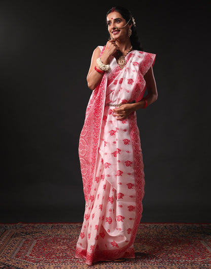 White Silk Woven Durga Puja Saree