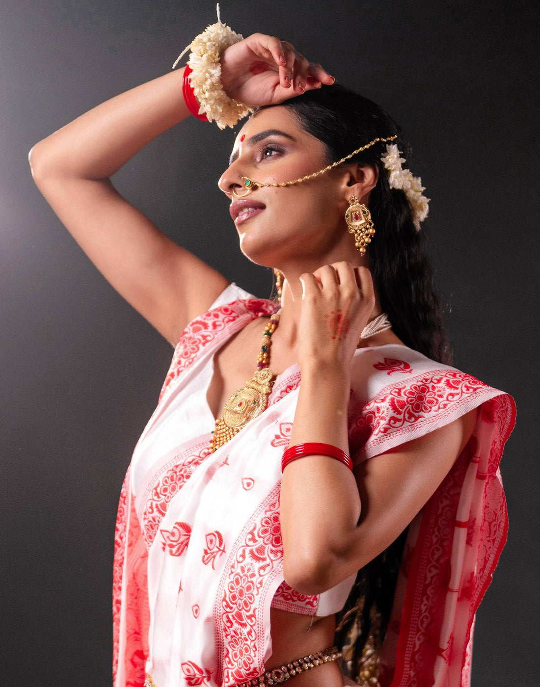 White Silk Woven Durga Puja Saree