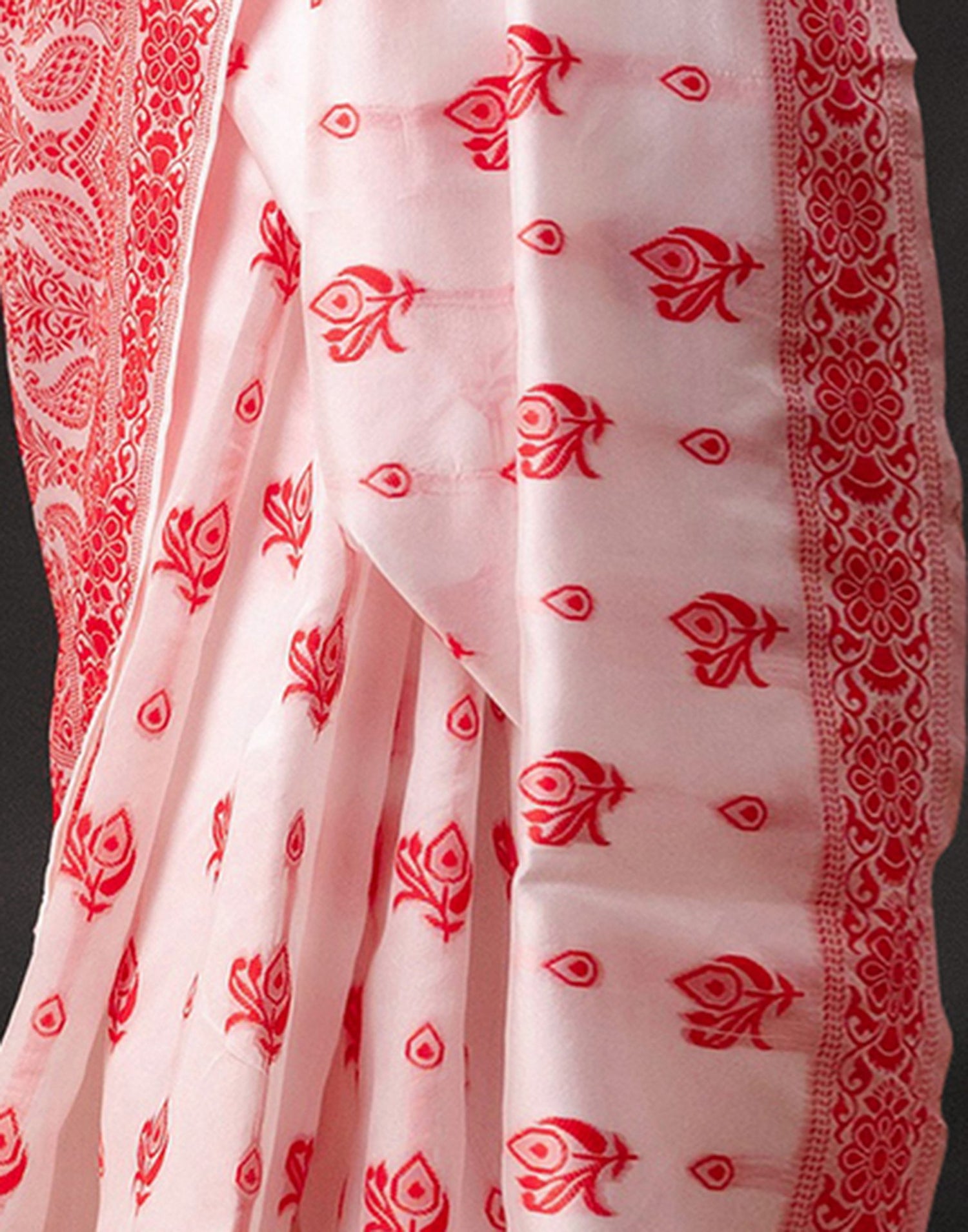 White Silk Woven Durga Puja Saree