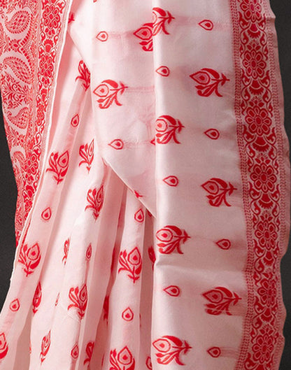 White Silk Woven Durga Puja Saree