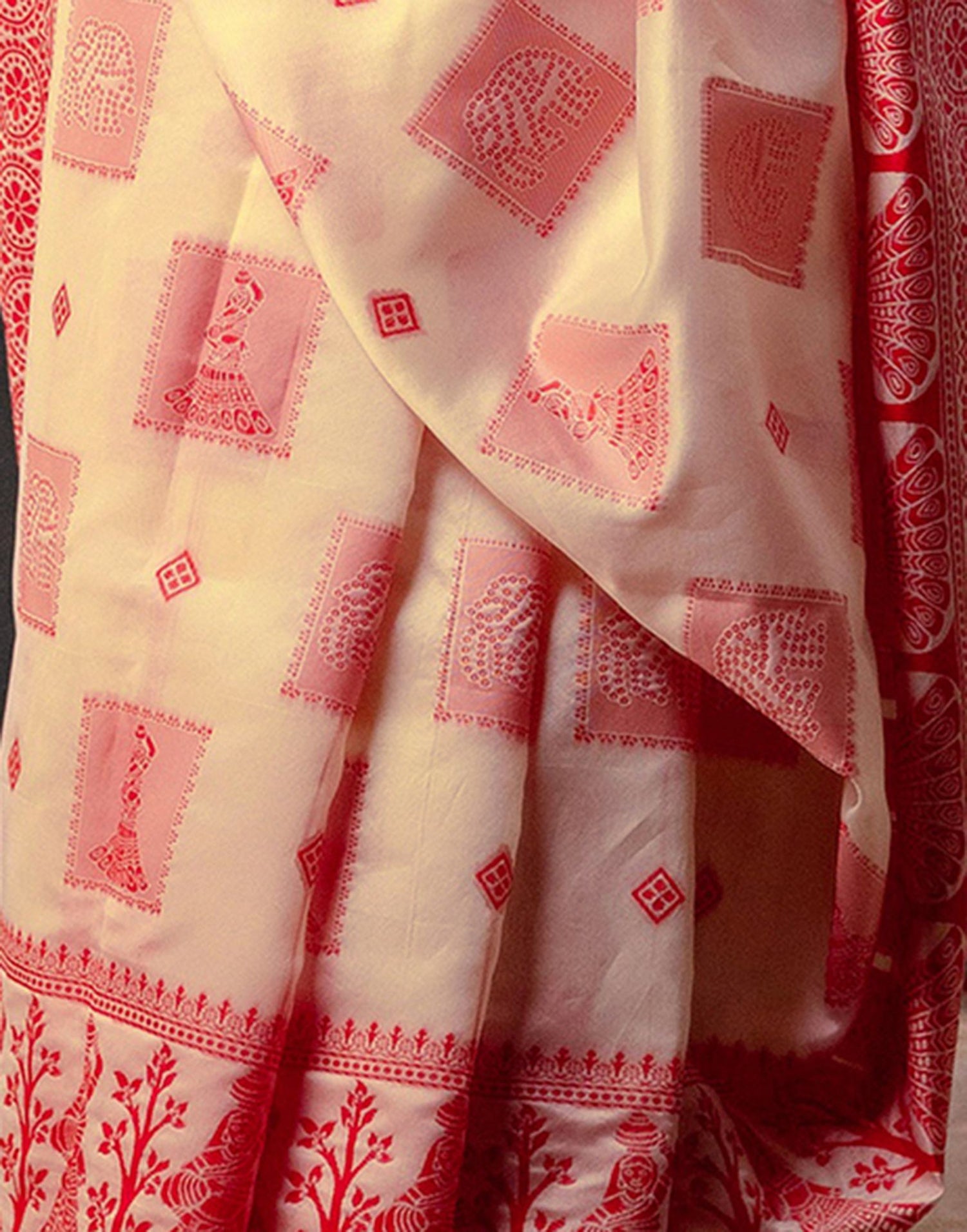 Cream Silk Woven Durga Puja Saree