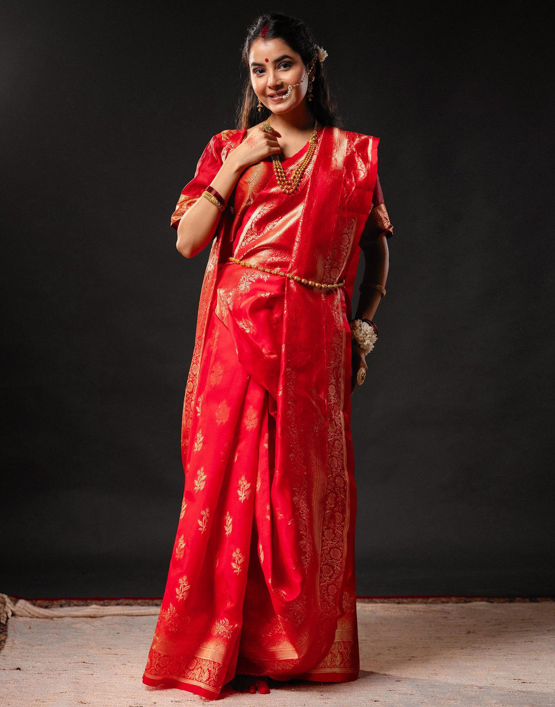Red Silk Woven Banarasi Durga Puja Saree