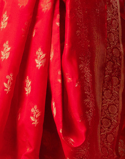Red Silk Woven Banarasi Durga Puja Saree