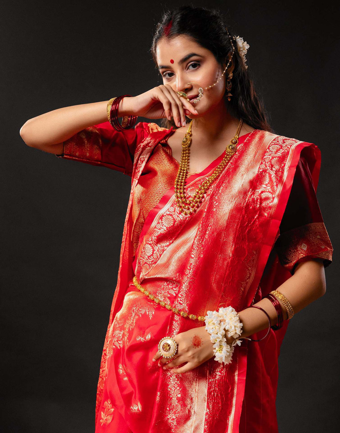 Red Silk Woven Banarasi Durga Puja Saree