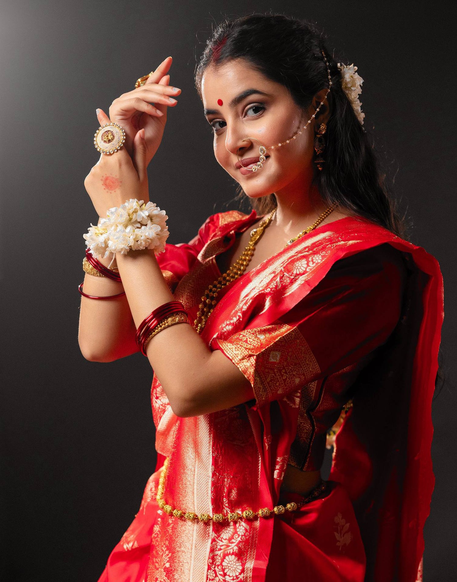 Red Silk Woven Banarasi Durga Puja Saree
