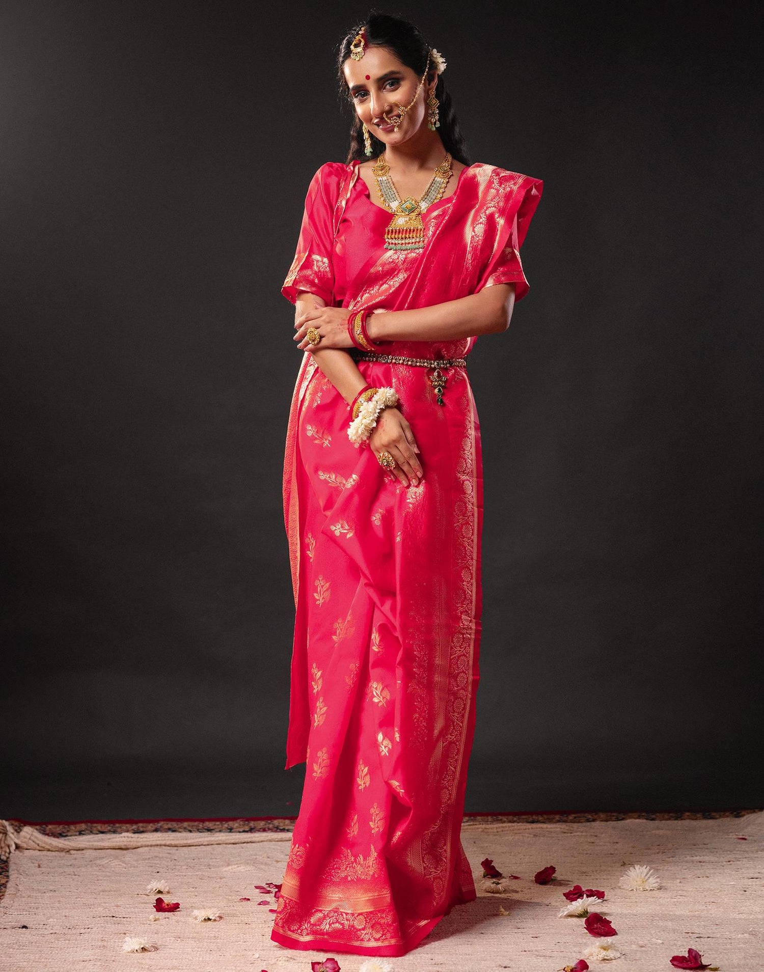 Rani Pink Silk Woven Banarasi Durga Puja Saree