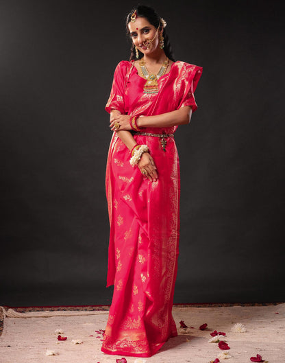 Rani Pink Silk Woven Banarasi Durga Puja Saree