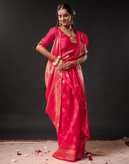 Rani Pink Silk Woven Banarasi Durga Puja Saree