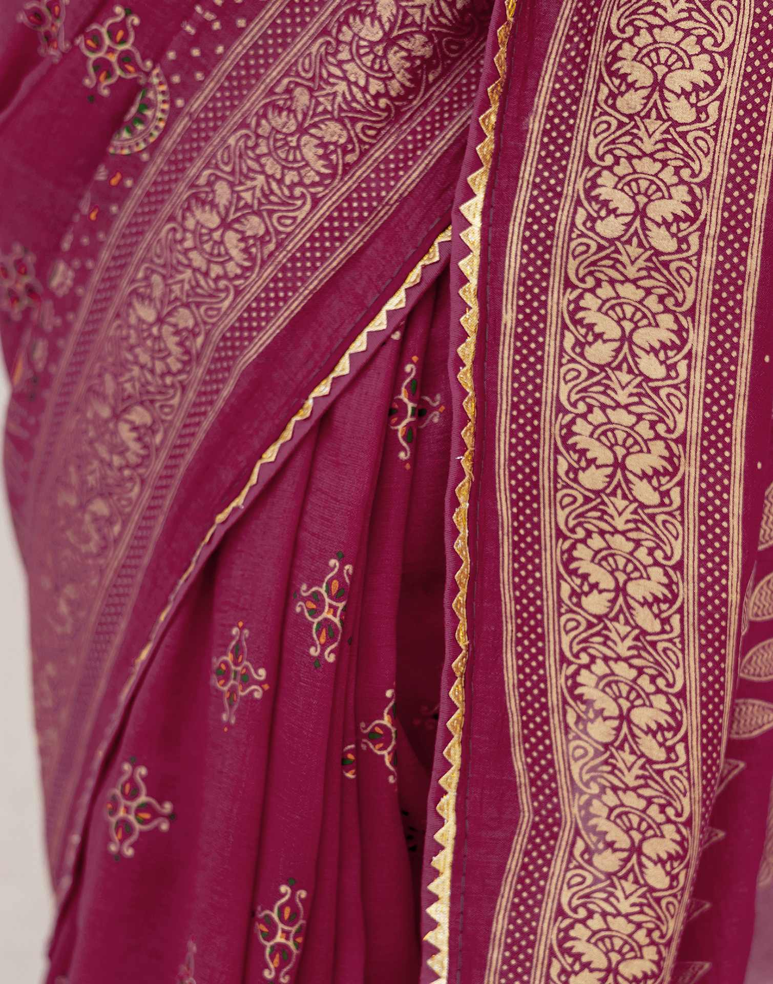 Rani Pink Silk Foil Printed Saree