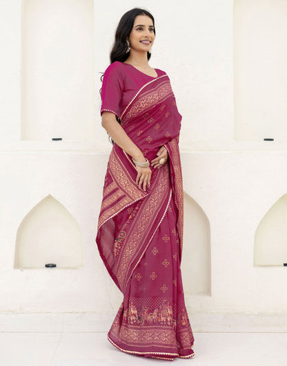 Rani Pink Silk Foil Printed Saree