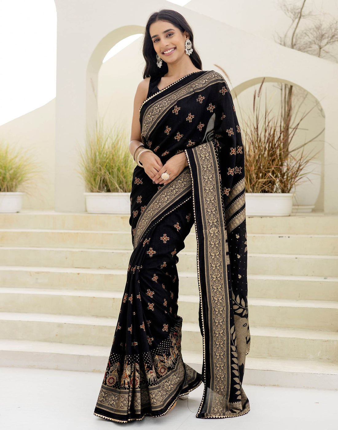 Black Silk Foil Printed Saree