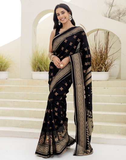 Black Silk Foil Printed Saree