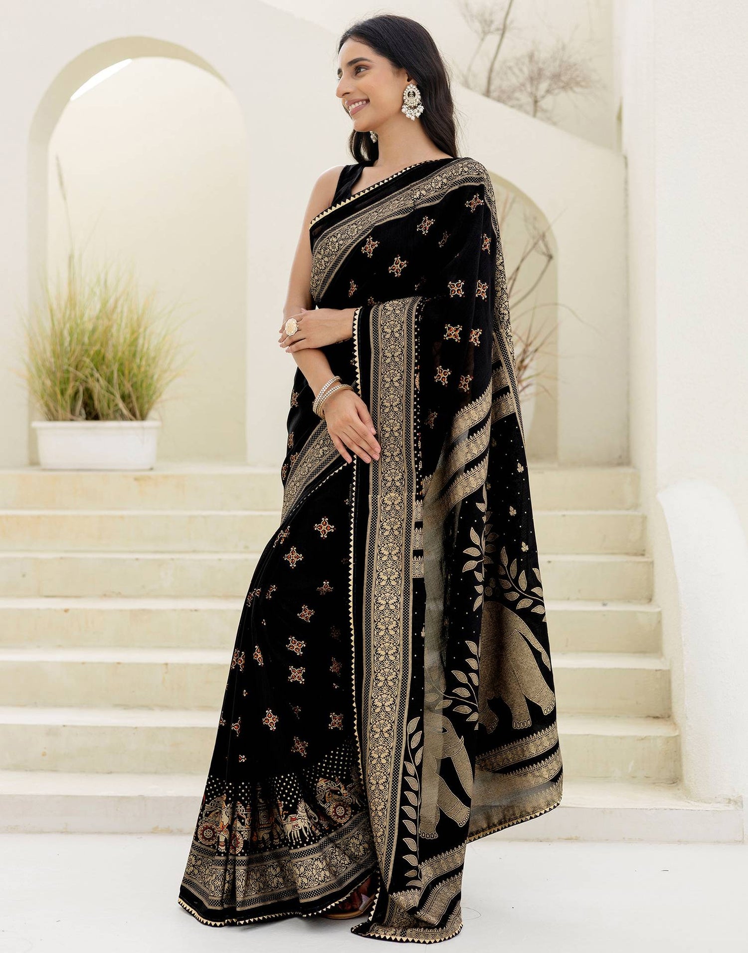 Black Silk Foil Printed Saree