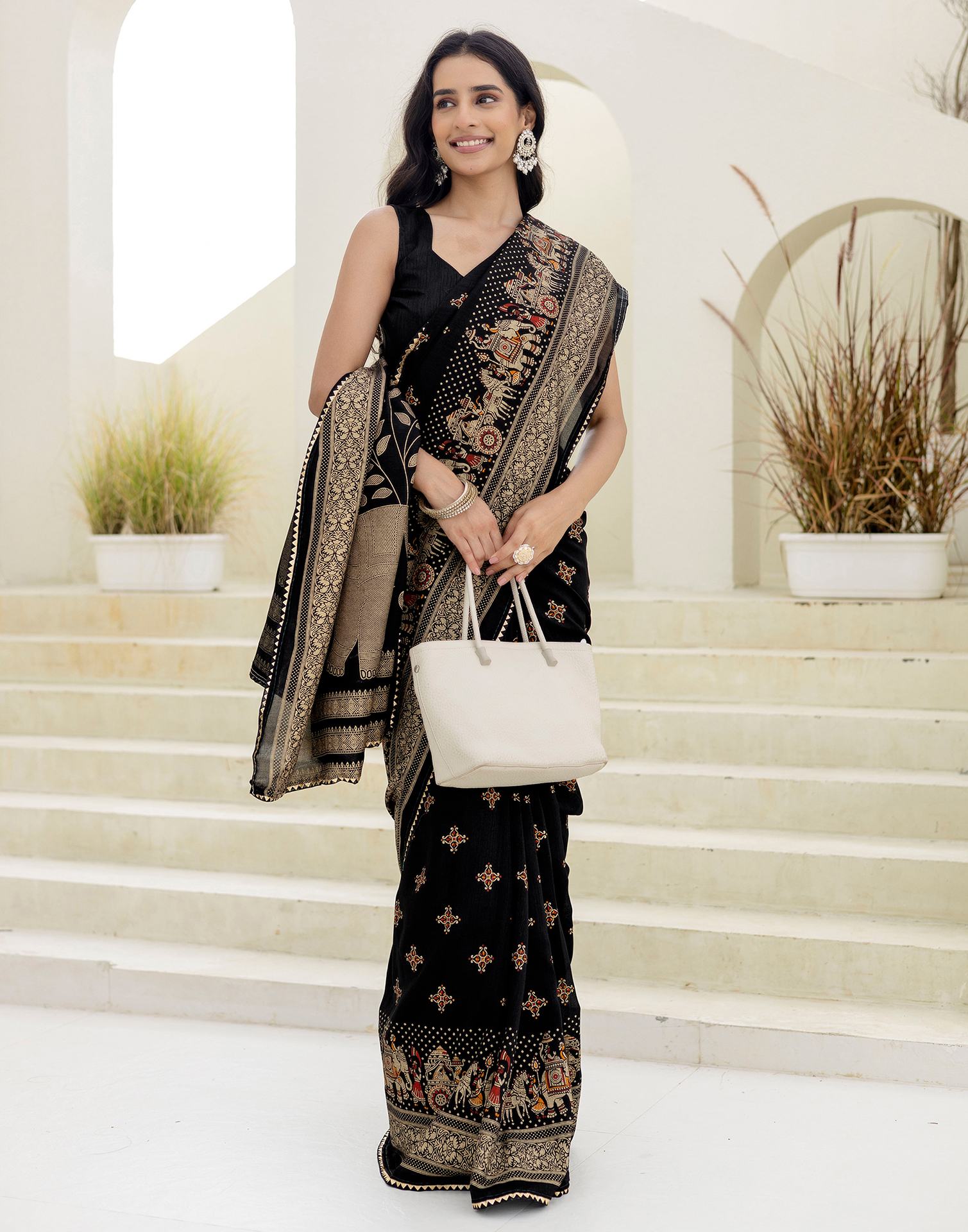 Black Silk Foil Printed Saree