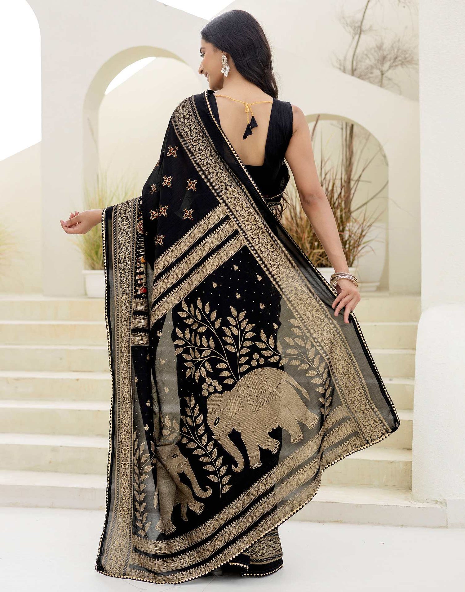 Black Silk Foil Printed Saree