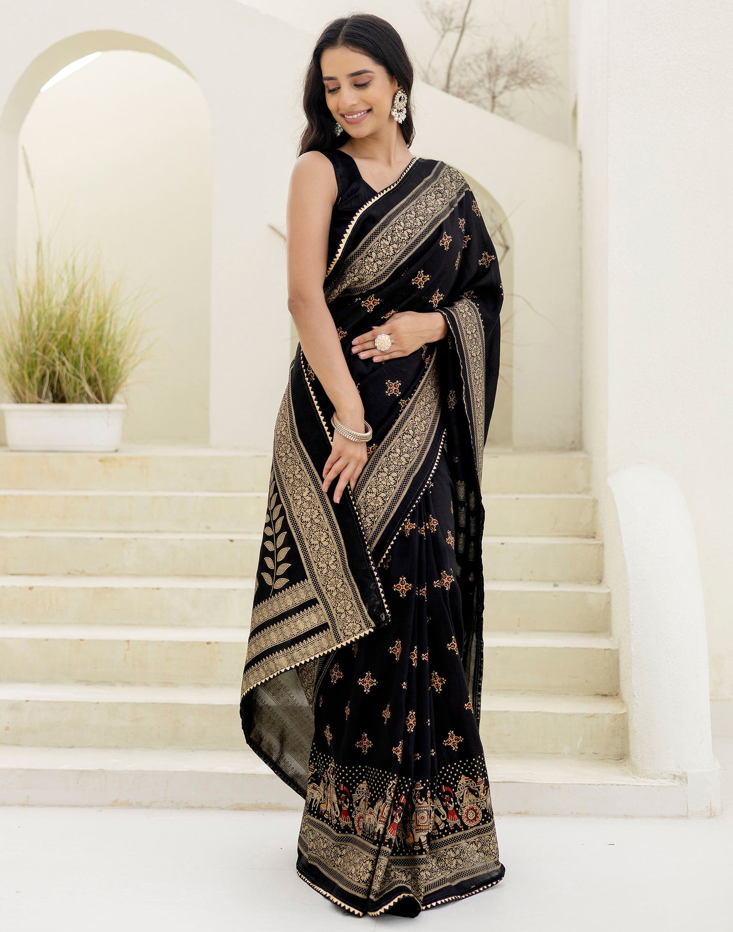 Black Silk Foil Printed Saree