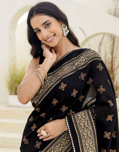 Black Silk Foil Printed Saree