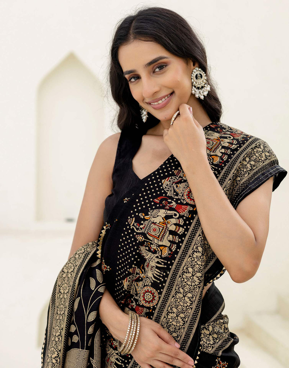 Black Silk Foil Printed Saree