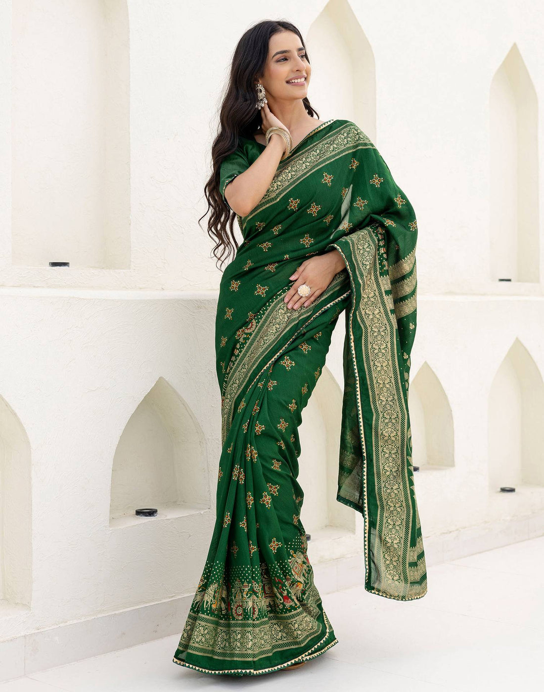 Green Silk Foil Printed Saree