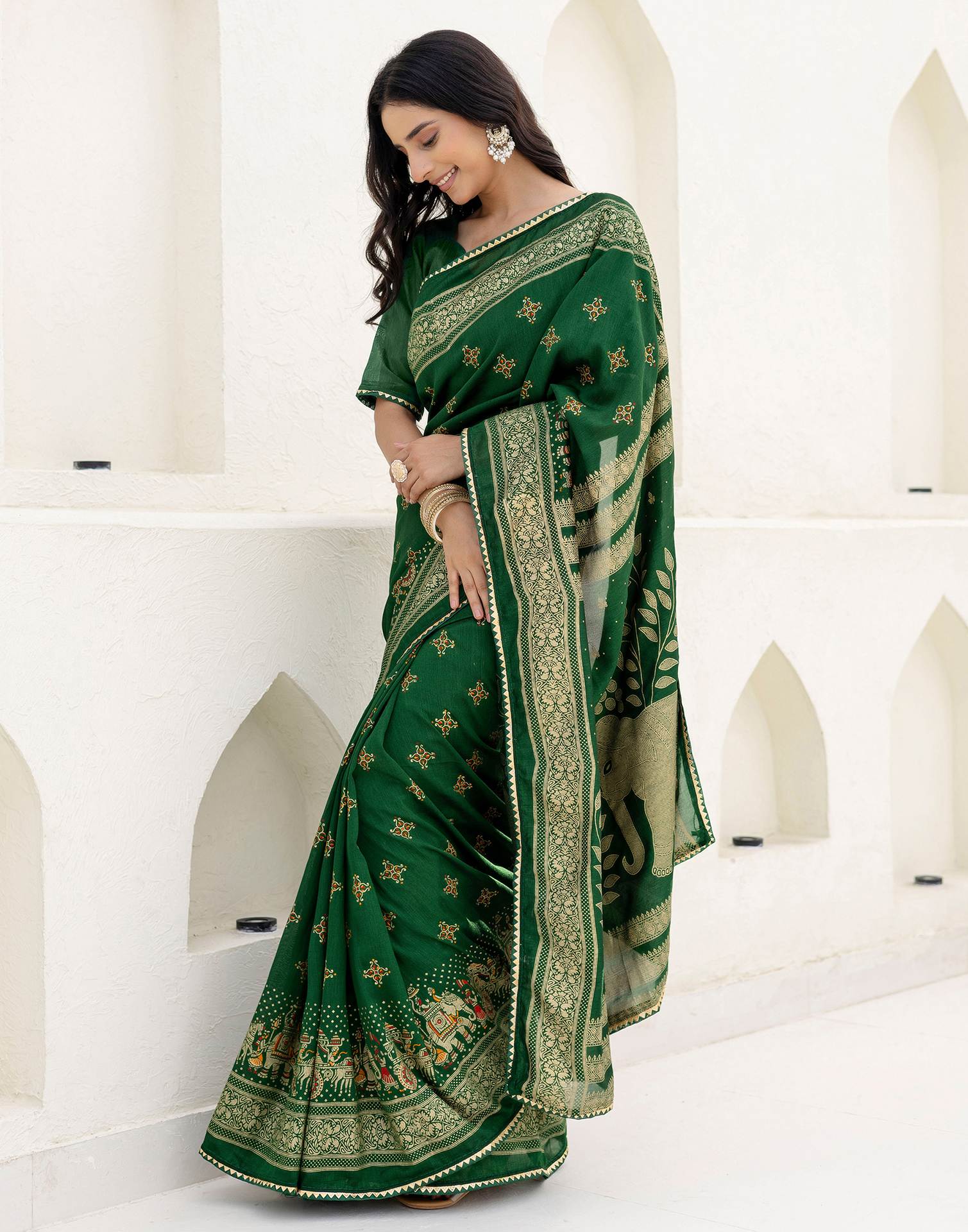 Green Silk Foil Printed Saree
