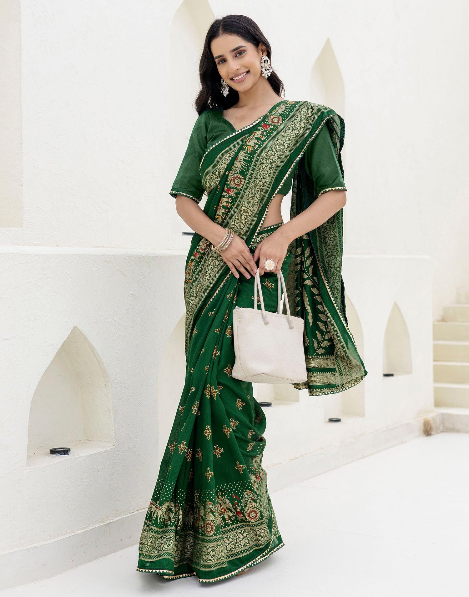 Green Silk Foil Printed Saree