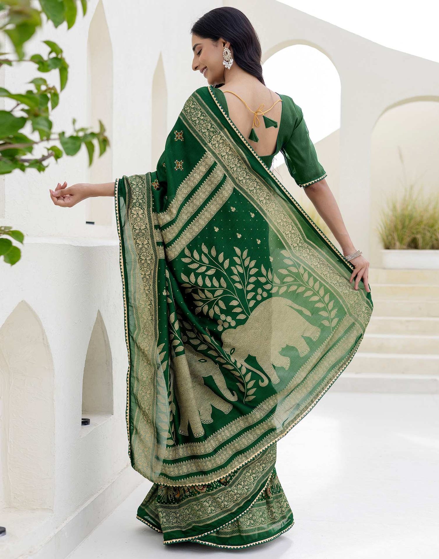 Green Silk Foil Printed Saree