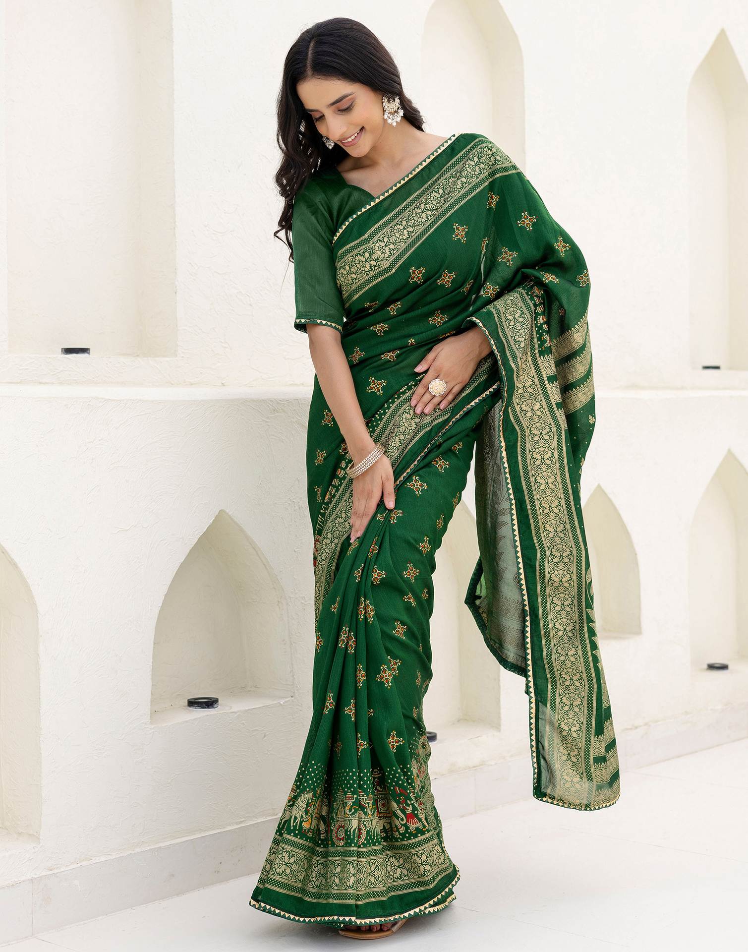 Green Silk Foil Printed Saree