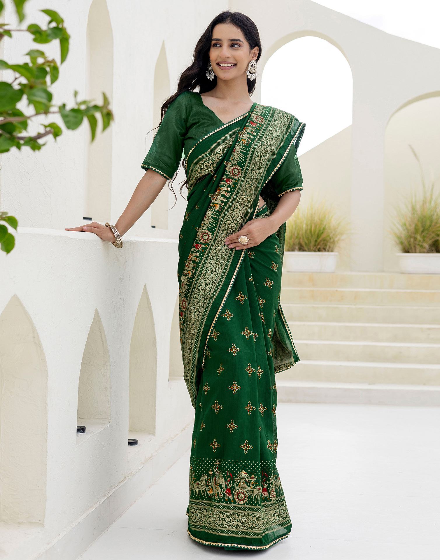 Green Silk Foil Printed Saree