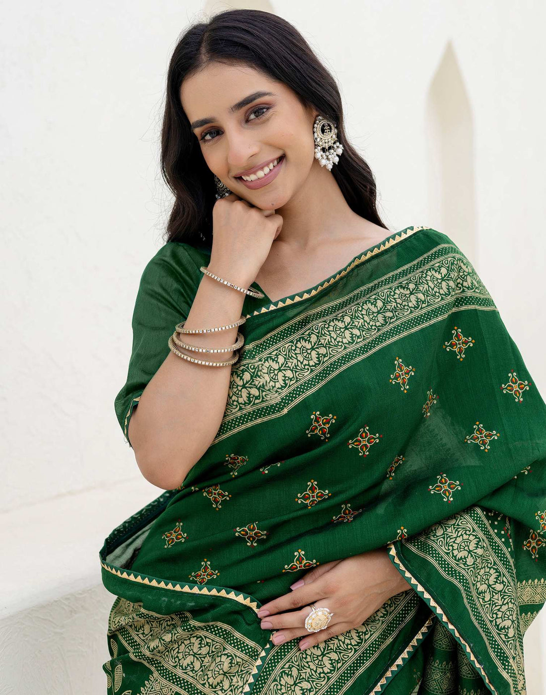 Green Silk Foil Printed Saree