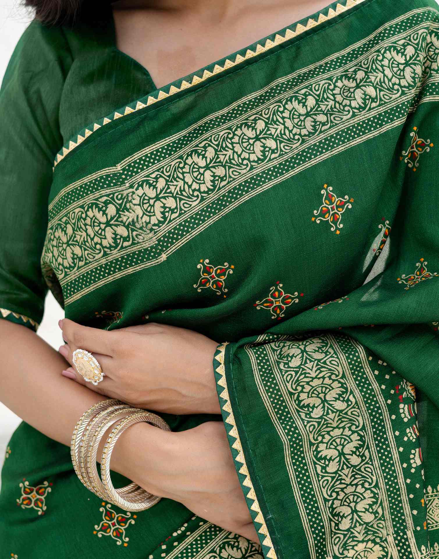 Green Silk Foil Printed Saree