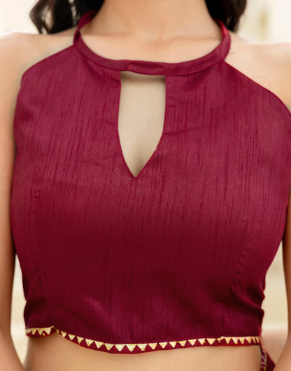 Maroon Silk Foil Printed Saree