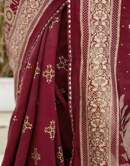 Maroon Silk Foil Printed Saree
