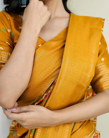 Mustard Yellow Silk Printed Patola Saree