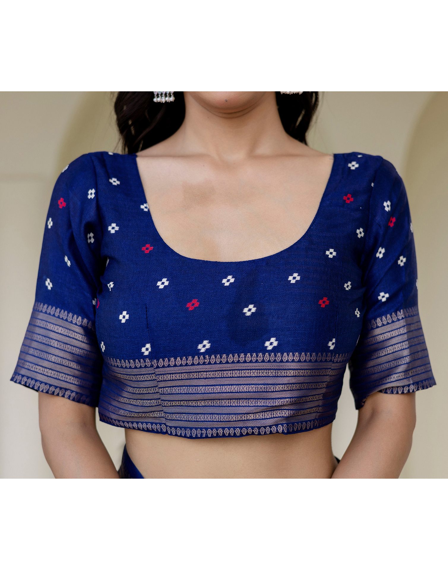 Navy Blue Silk Printed Patola Saree
