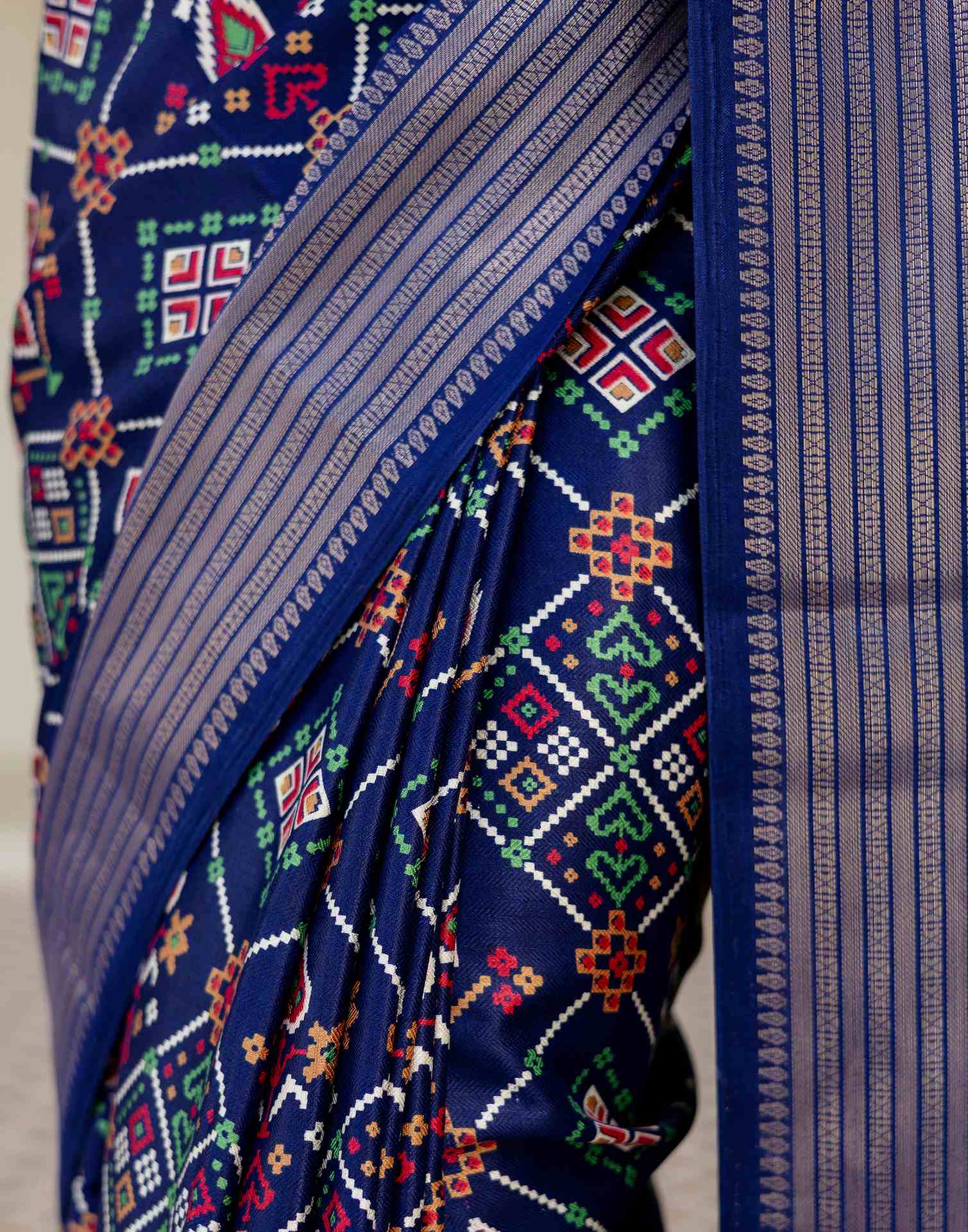 Navy Blue Silk Printed Patola Saree