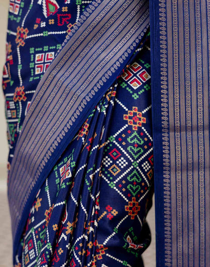 Navy Blue Silk Printed Patola Saree