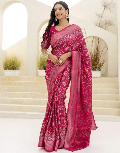 Rani Pink Silk Printed Patola Saree
