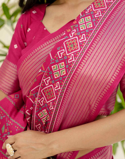 Rani Pink Silk Printed Patola Saree