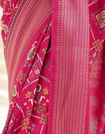 Rani Pink Silk Printed Patola Saree